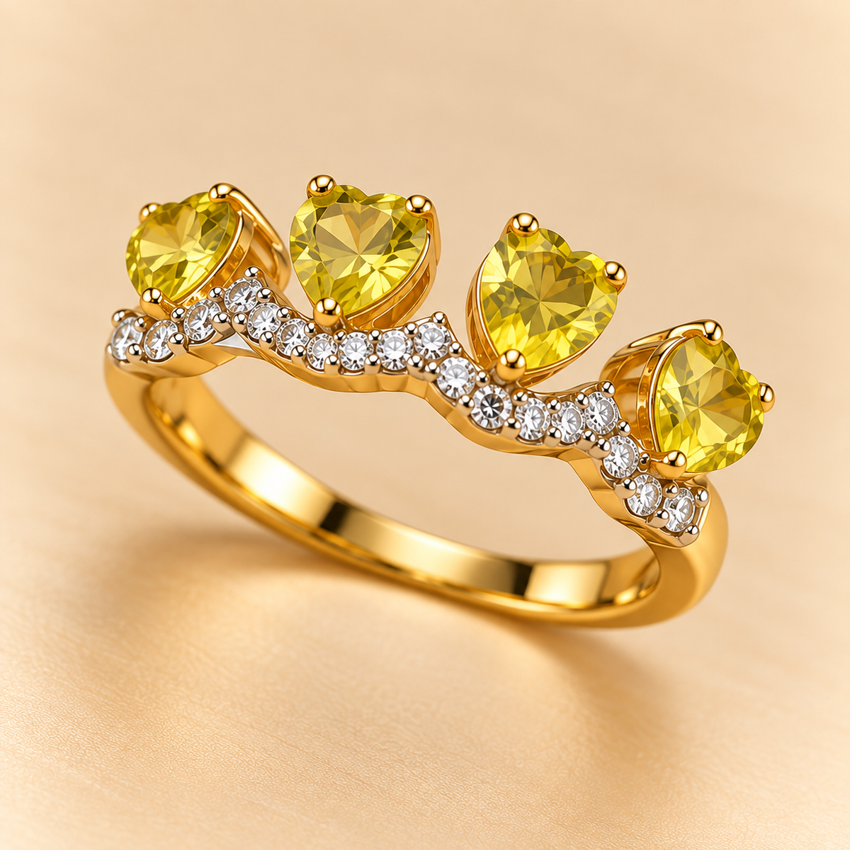 18k Gold Plated Heart Crown Ring