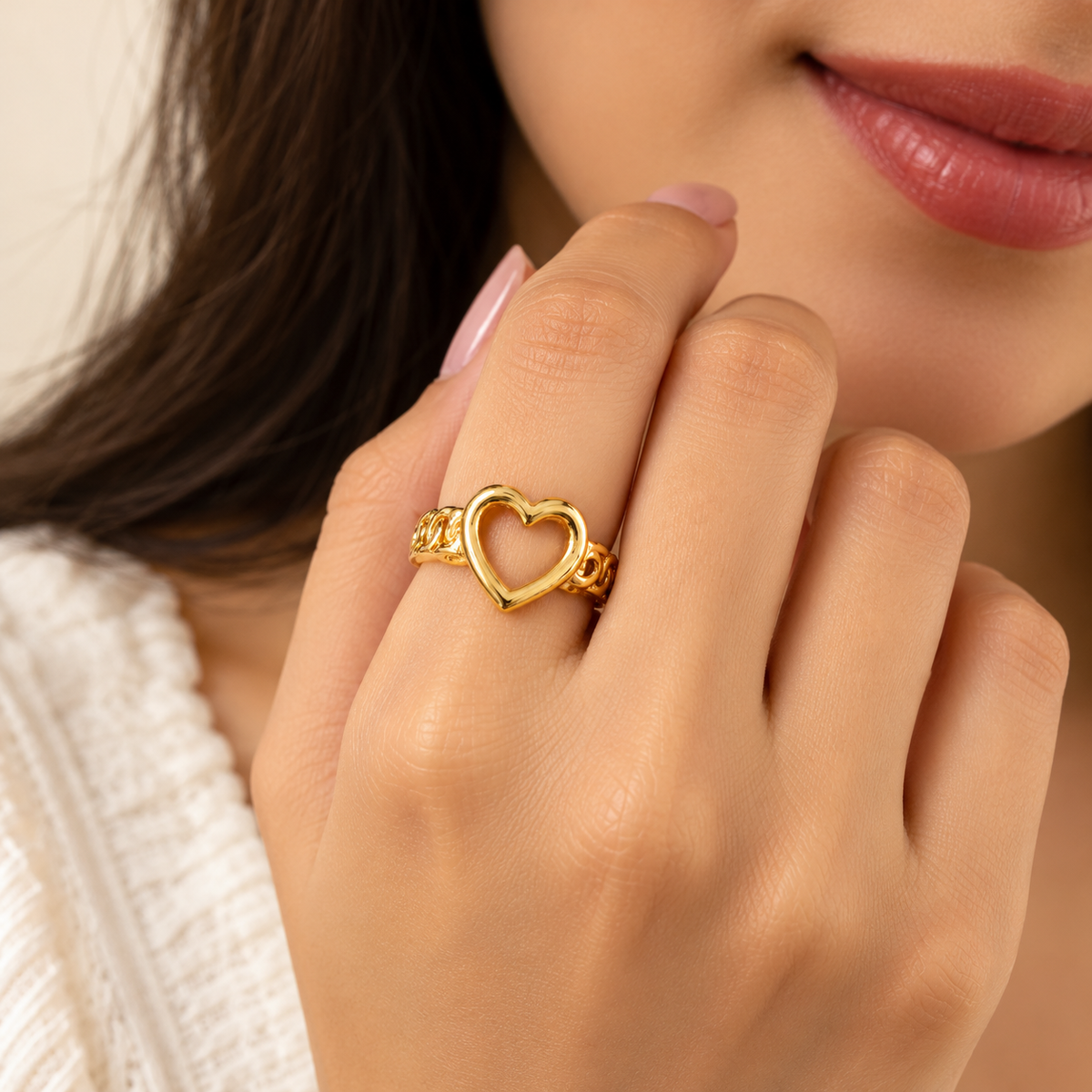 18K Gold Plated Heart Elegance Adjustable Ring