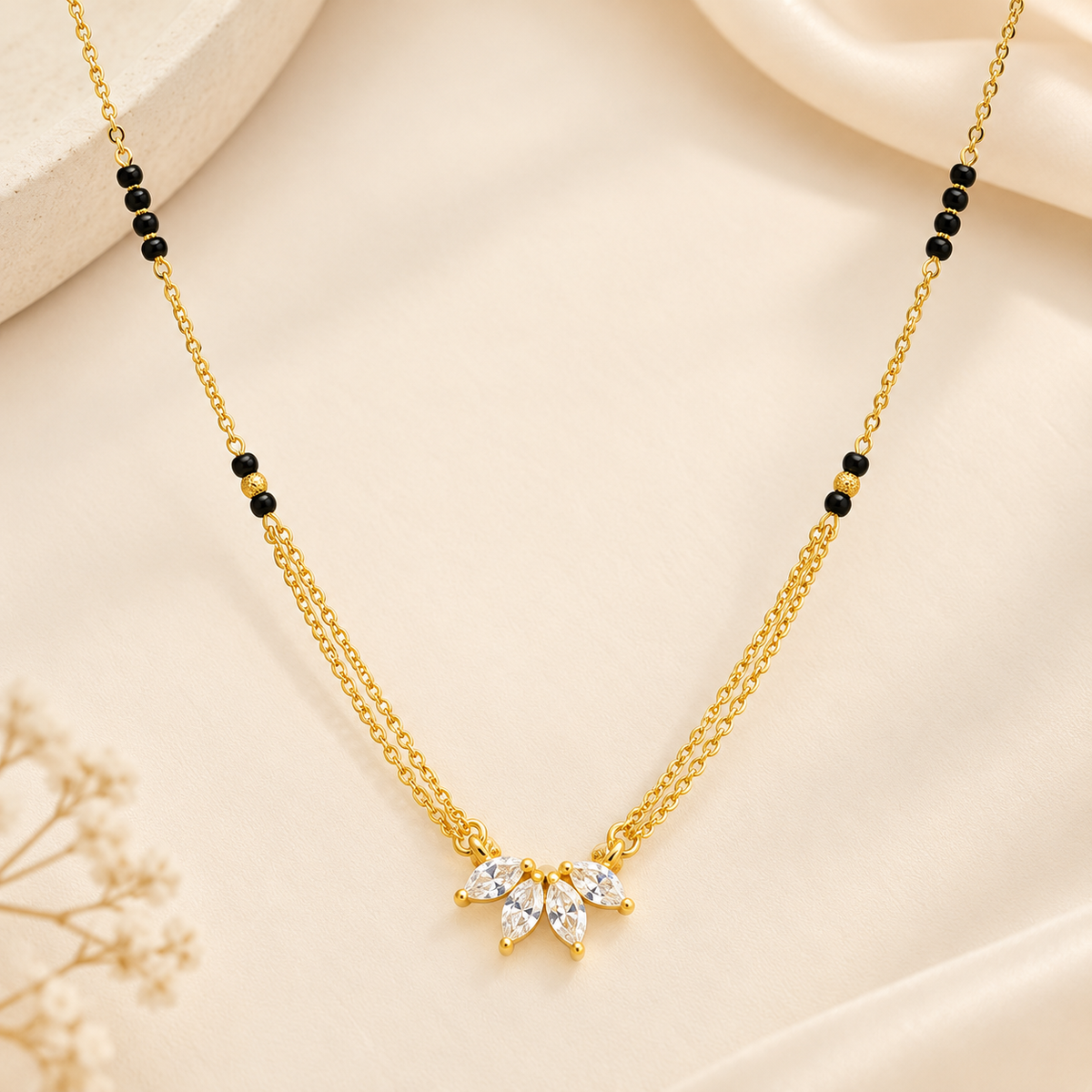 Elegant Gold-Plated Floral Diamond Mangalsutra