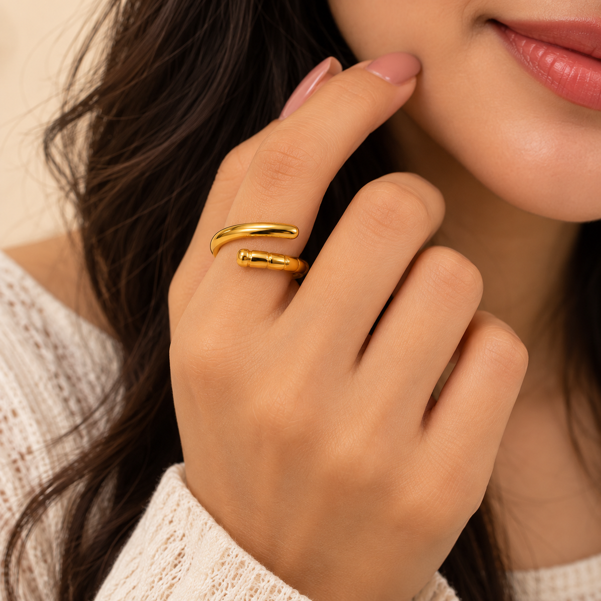 18K Gold Plated Minimalist Nail Wrap Adjustable Ring