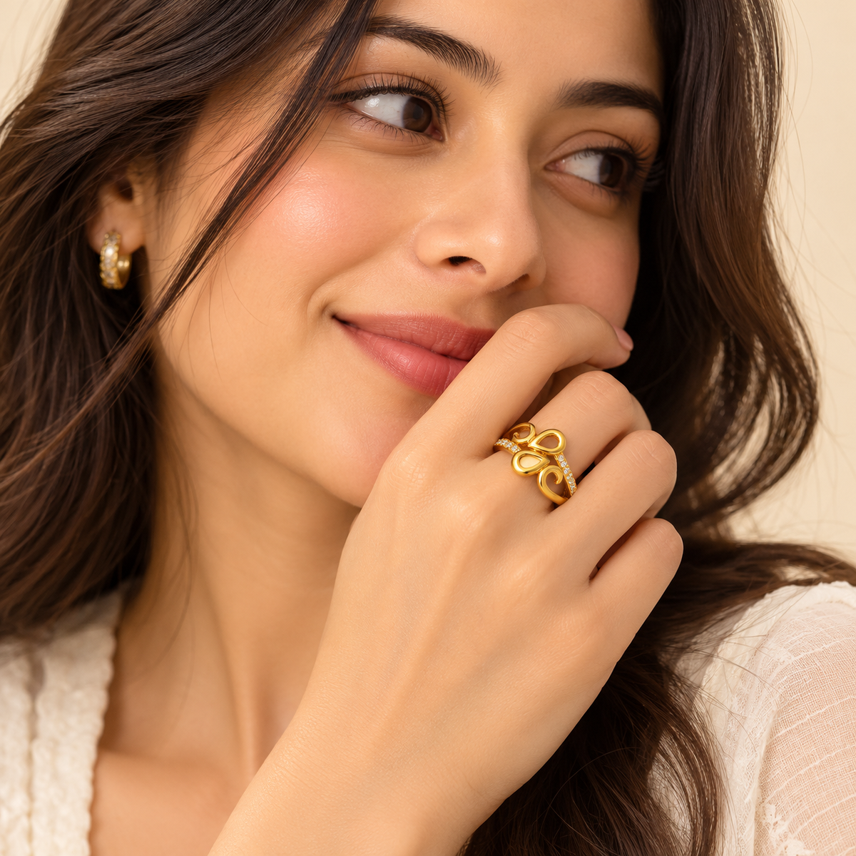 18K Gold Plated Swirl Leaf Ring