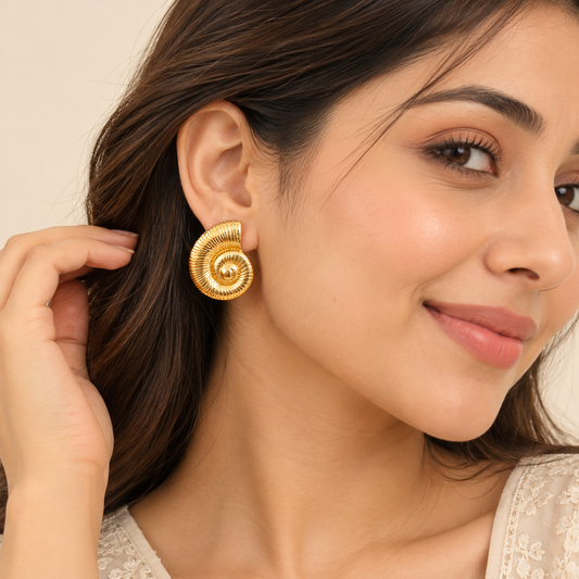 18K Gold Plated spiral stud chunky Earring