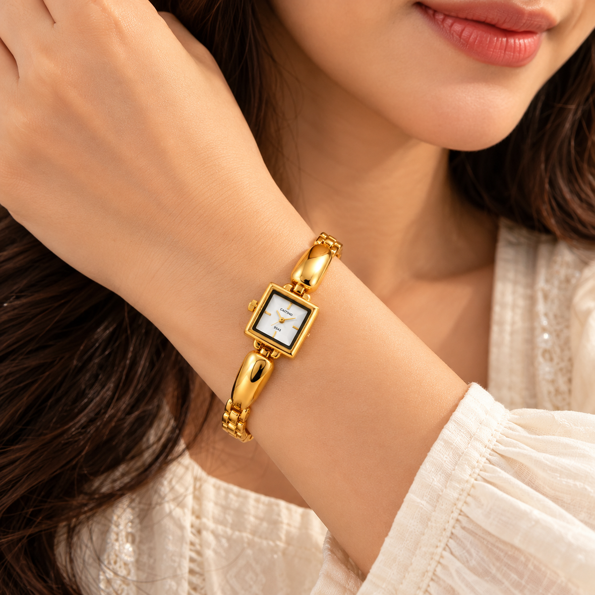 Gold Square Dial Elegant Watch