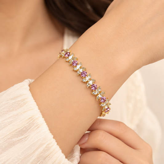 Blush Blossom Crystal Gold Bracelet