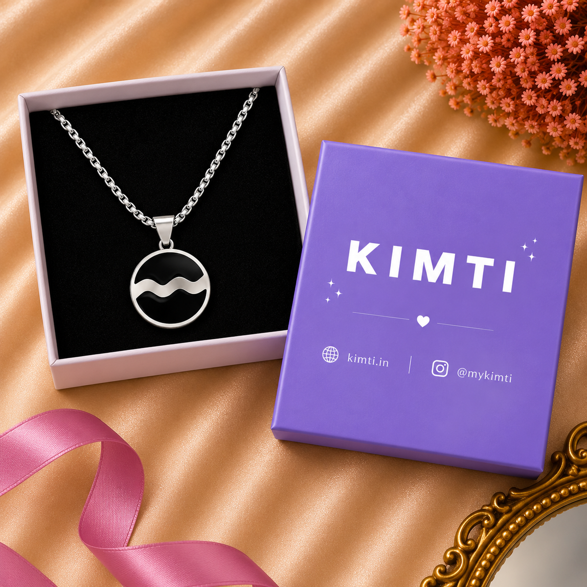 Men - Midnight Wave Silver Pendant Necklace