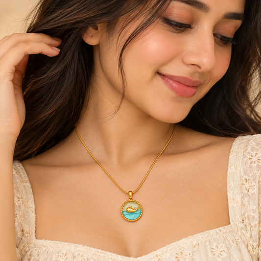 18K Gold Plated Whale Pendant Necklace with Blue Enamel Design
