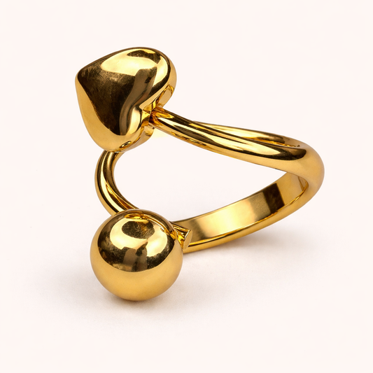 18K Gold Plated Heart Love Ball Shaped Ring