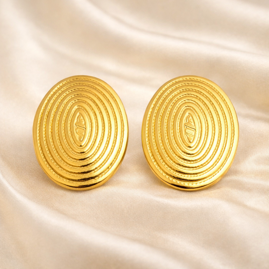 18K Gold Plated Round Textured Stud Earrings