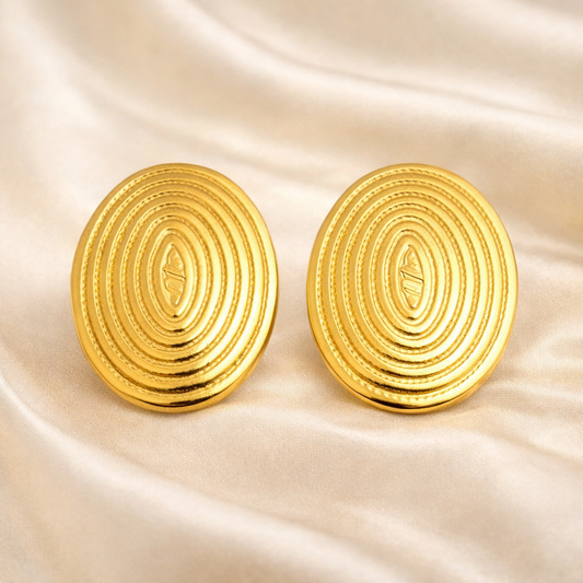 18K Gold Plated Round Textured Stud Earrings
