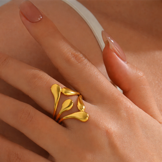 18K Gold Plated Asymmetrical Style Multi Layered Ring
