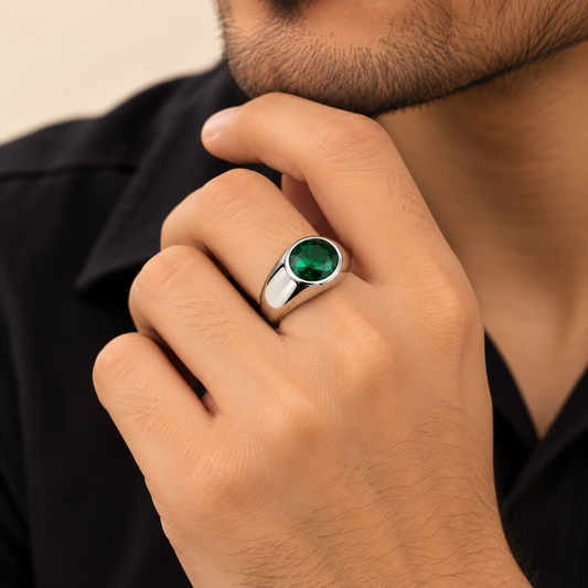 Men - Emerald Green Stone Signet Ring