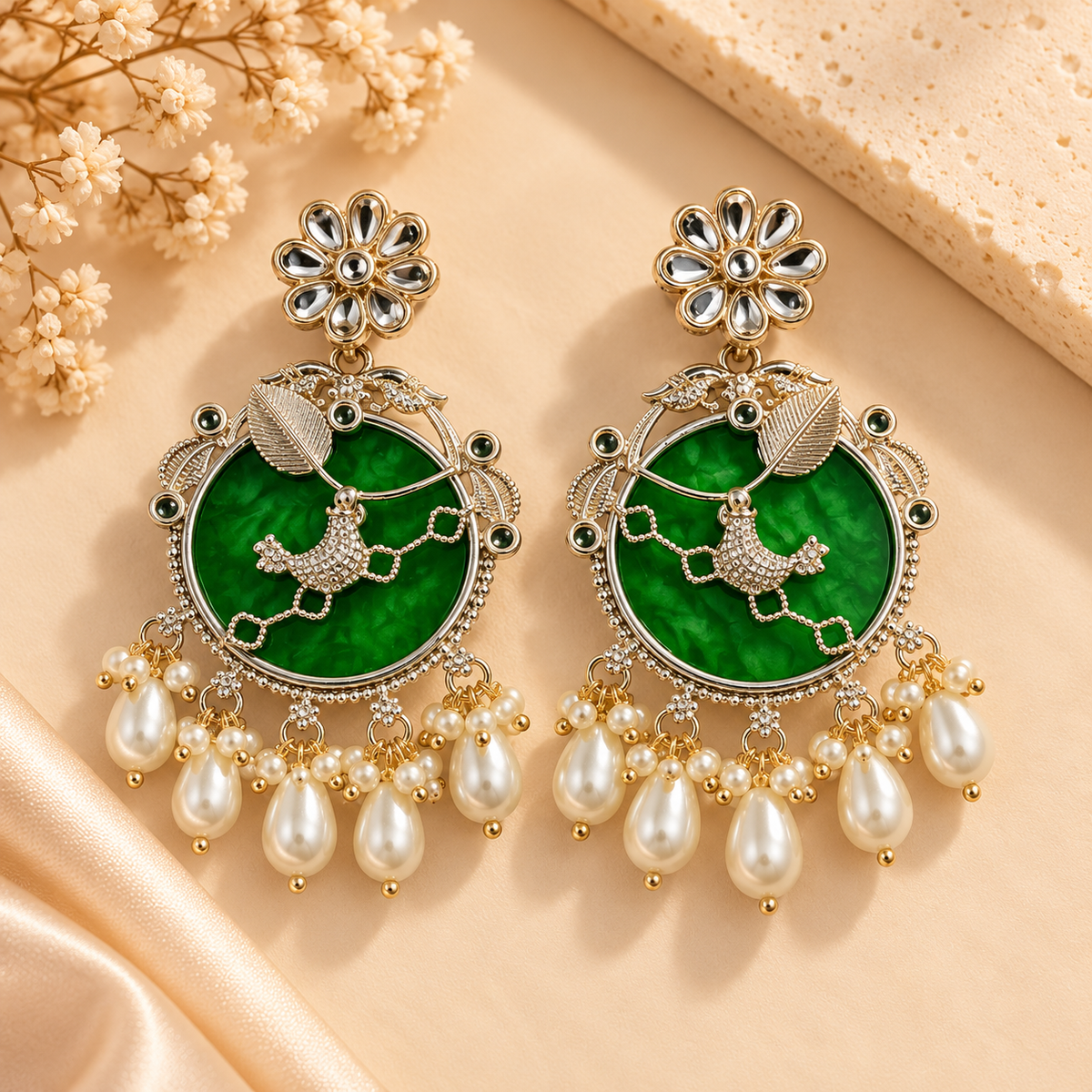 Ethnic Multicolor Pearl Chandbali Earrings