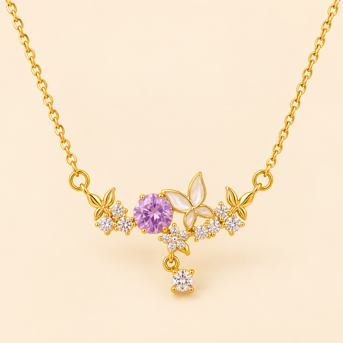 18K Gold-Plated Purple Bloom Butterfly Necklace