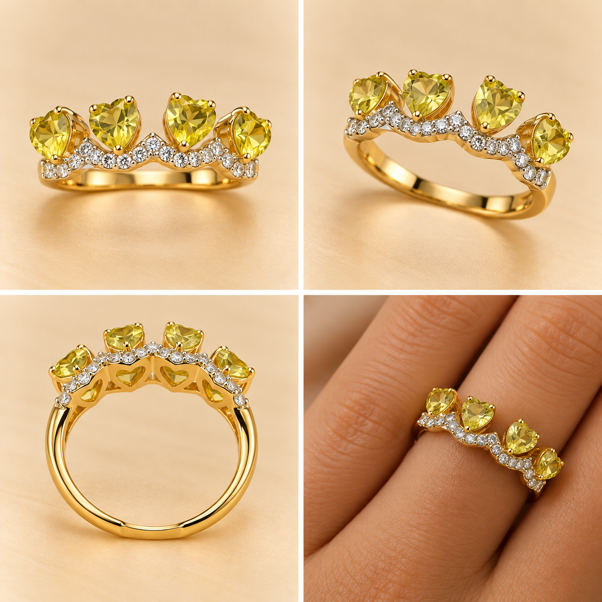 18k Gold Plated Heart Crown Ring