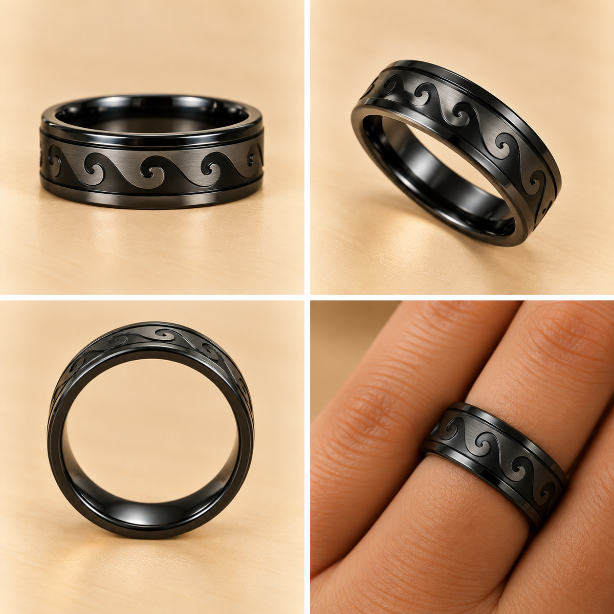 Men - Midnight Wave Engraved Ring