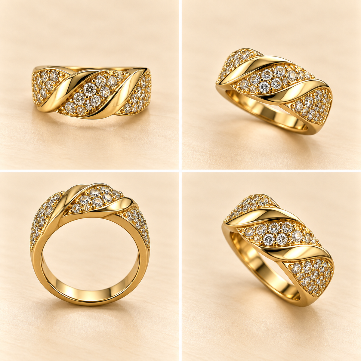 18k Gold Plated Twisted Sparkle Gold Band Ring