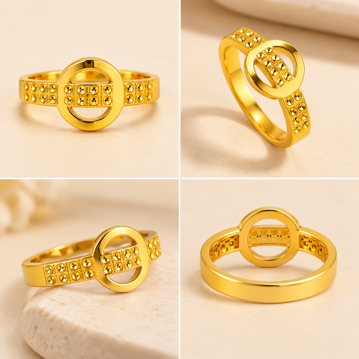 18K Gold Plated Circular Geometric Openwork Ring