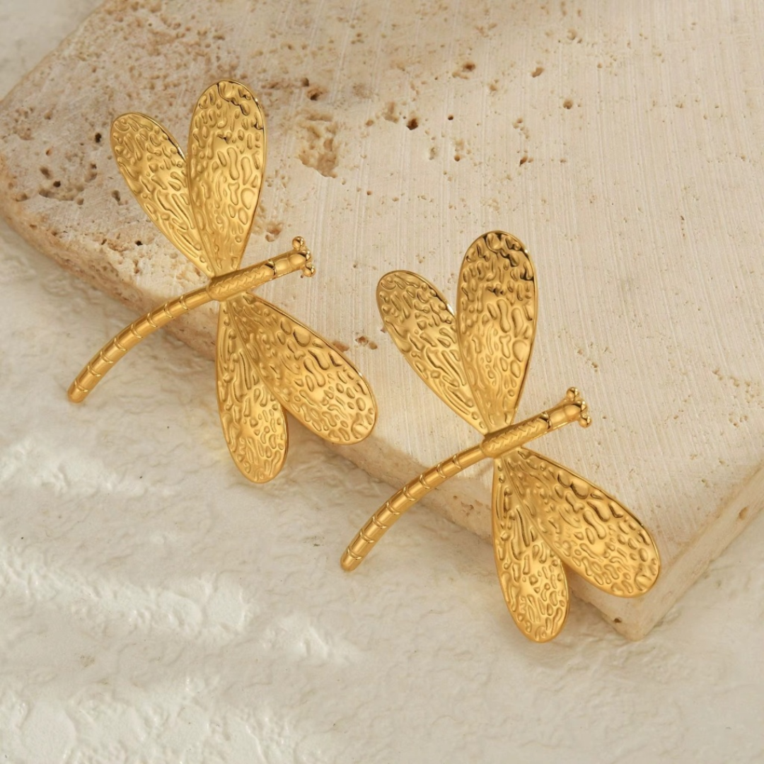 18K Gold Plated Golden Dragonfly Charm Earrings