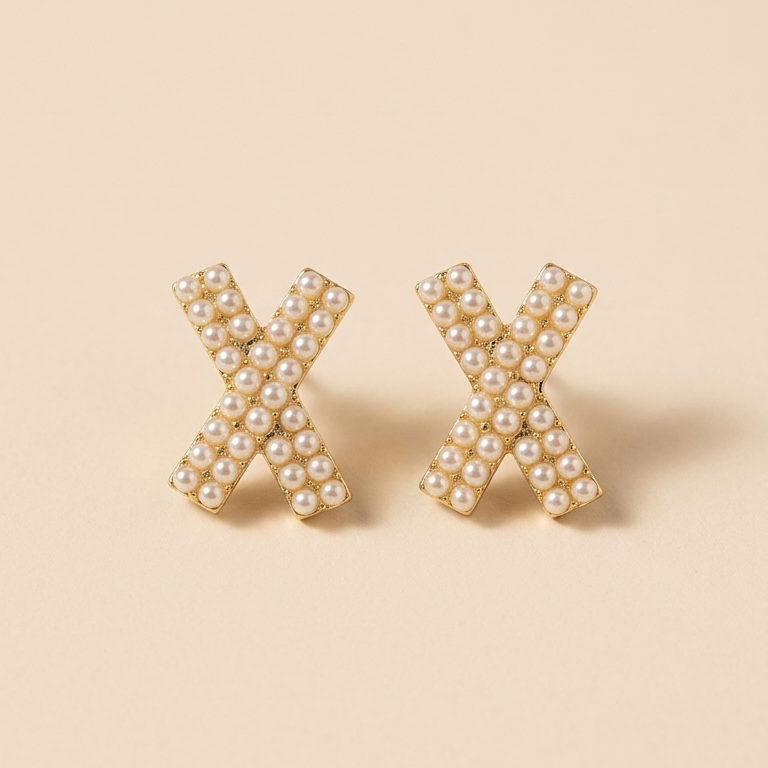 Pearl Cross Compact French Style Earrings