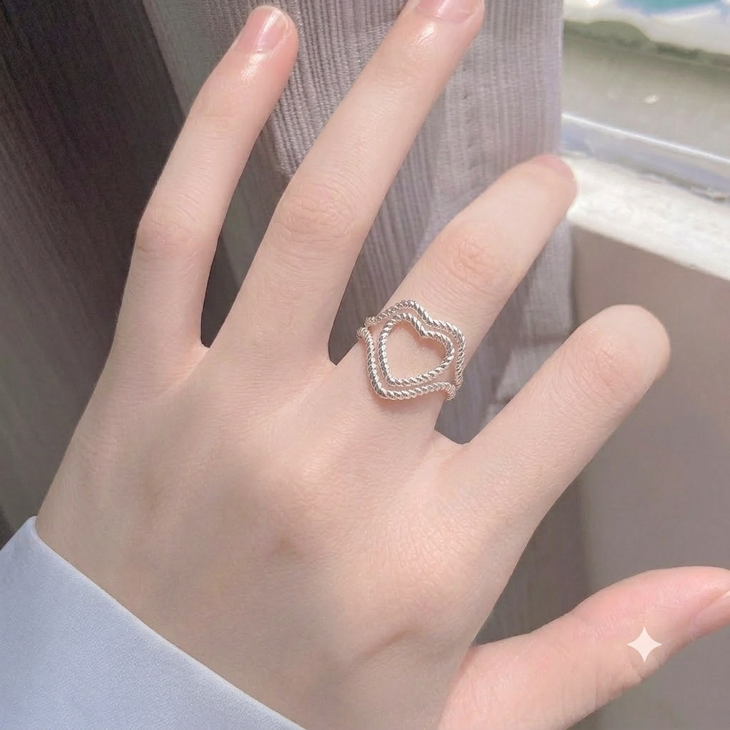 Silver Plated Twisted Heart Silver Ring