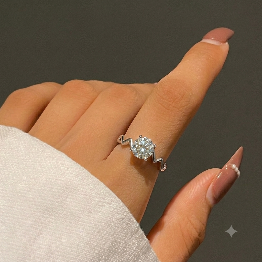 Silver Zigzag Solitaire Ring