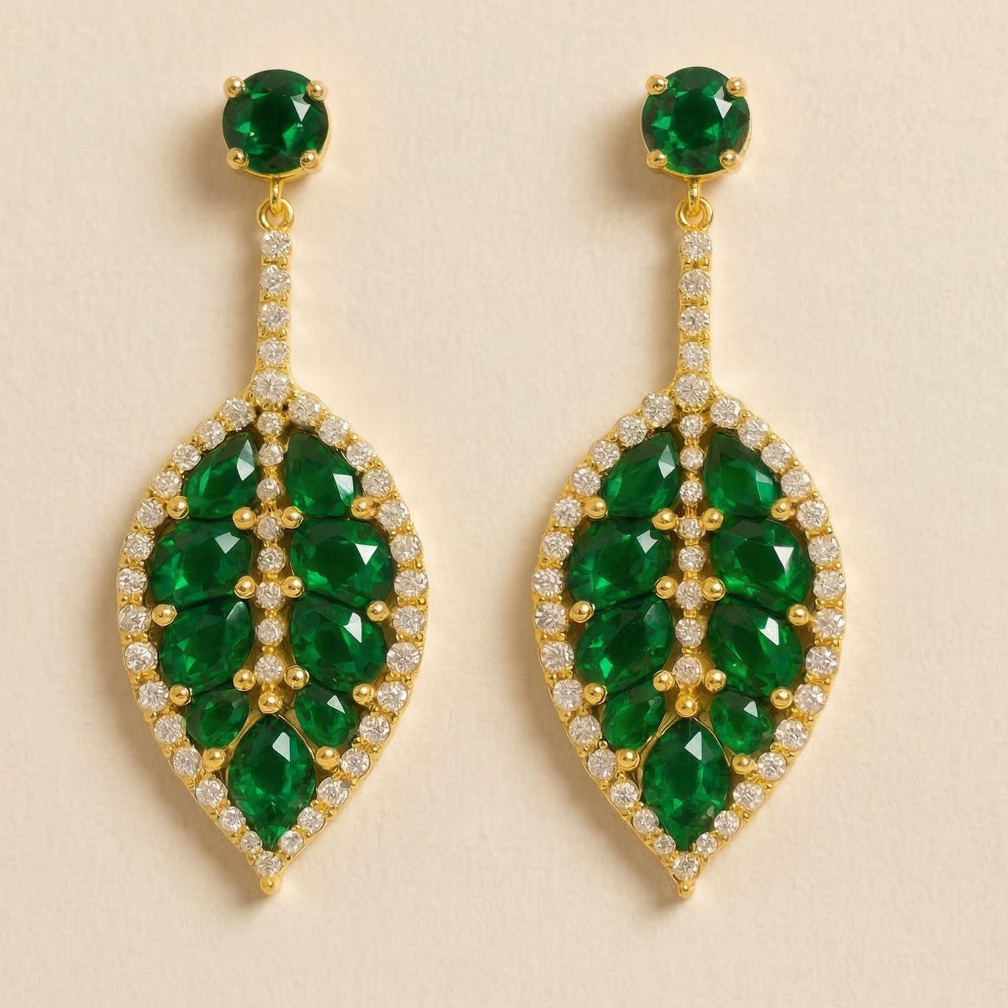 Green Emerald Leaf Earrings