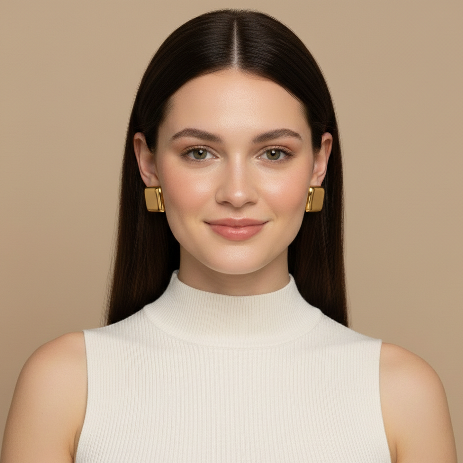 18K Gold Plated Kanak Square Stud Earring