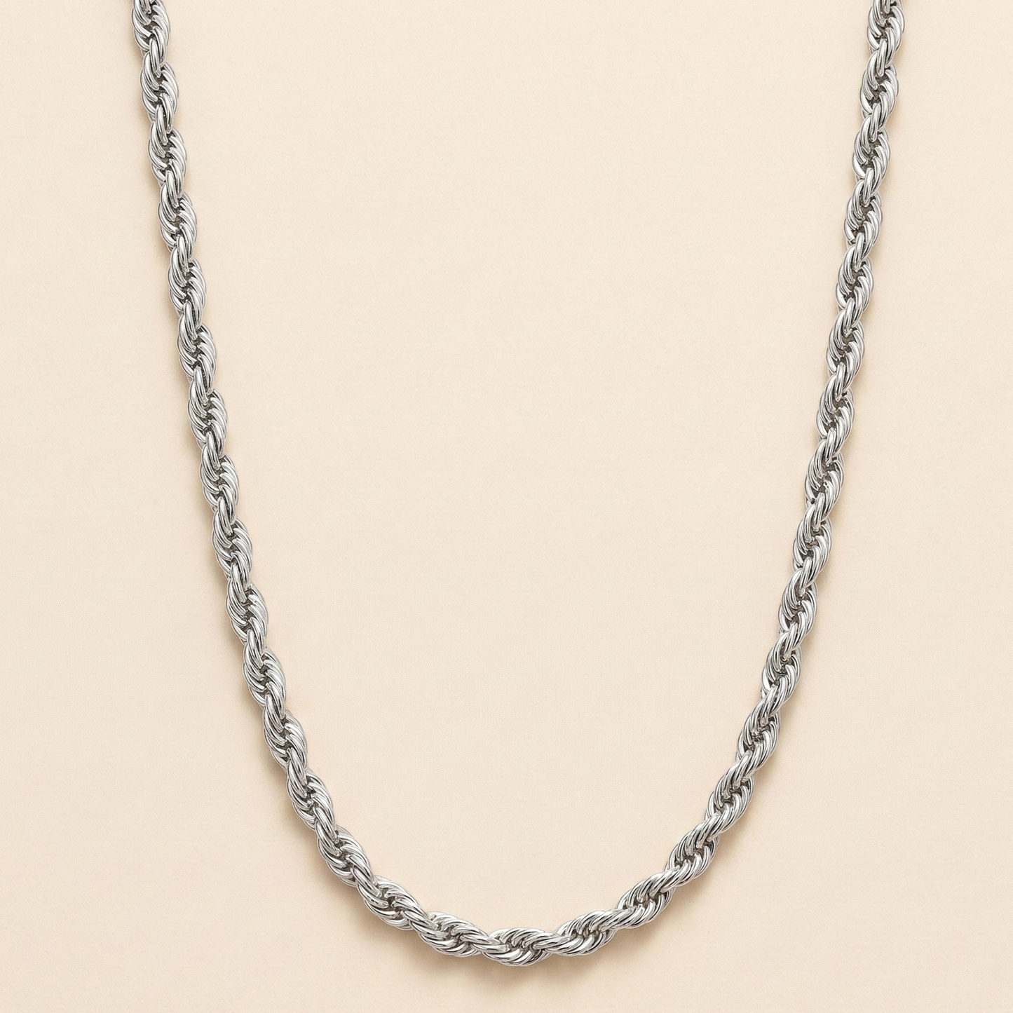 Men-18K Silver Plated  Rope Luxe Silver Chain