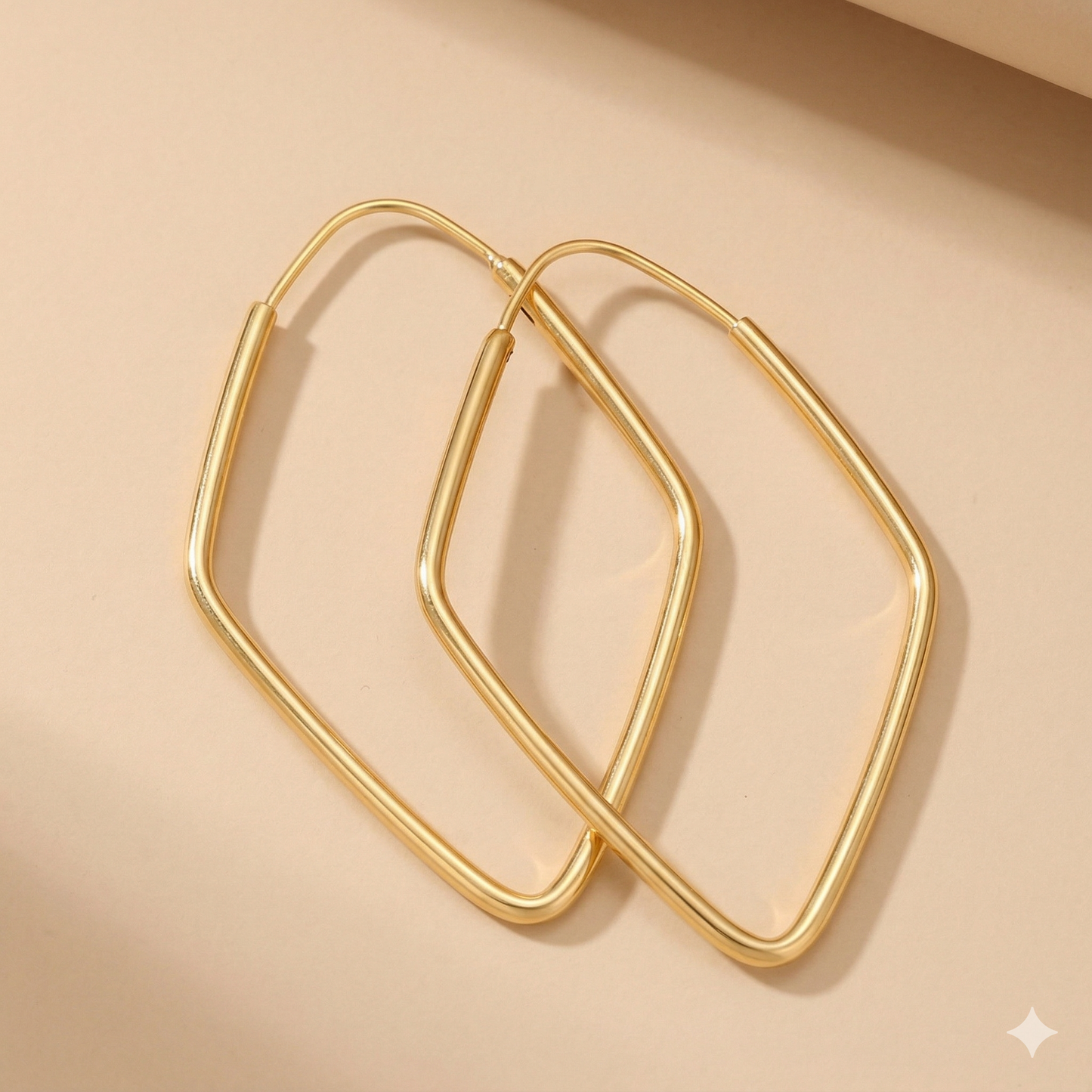 18k Gold Plated Thin Strip Big Rhombus Tube Hoop Earring