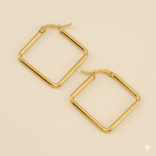 18k Gold Plated Square Shaped Hoop Earrings