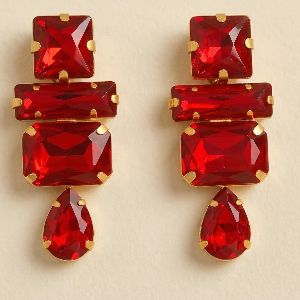 Red Ruby Geometric Earrings