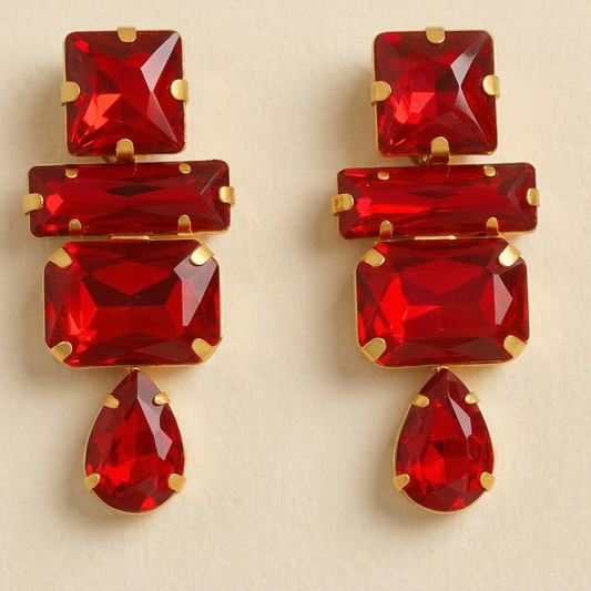 Red Ruby Geometric Earrings