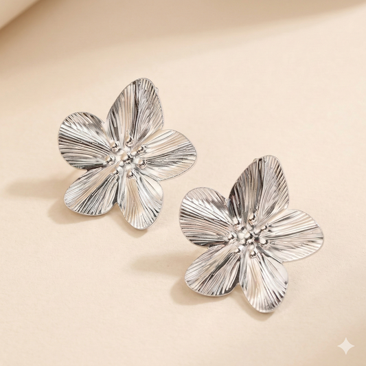 18K Silver Plated Flower Anti Tarnish Stud Earrings