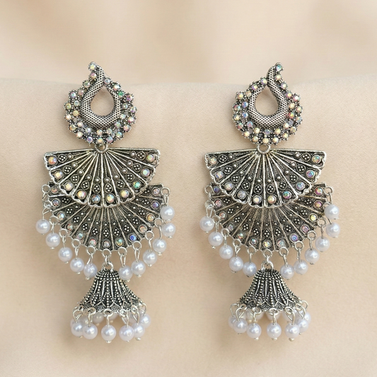 Silver Oxidised Party Wear Ethnic Earring.