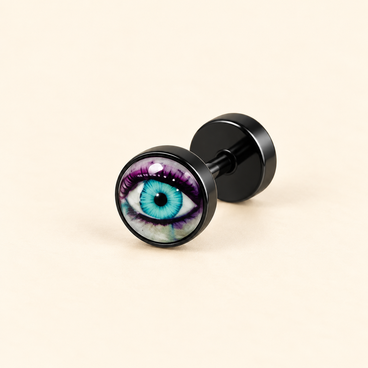 Men - Evil Eye Black Stud Earring