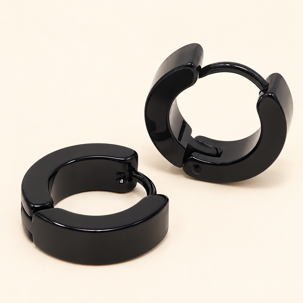Men - Bold Black Huggie Hoop Earrings