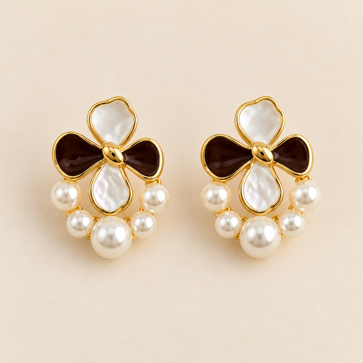 Elegant Pearl Floral Statement Stud Earrings