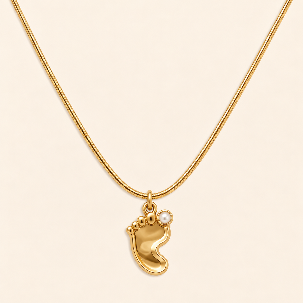 18K Gold Plated Baby Footprint Pearl Pendant Necklace
