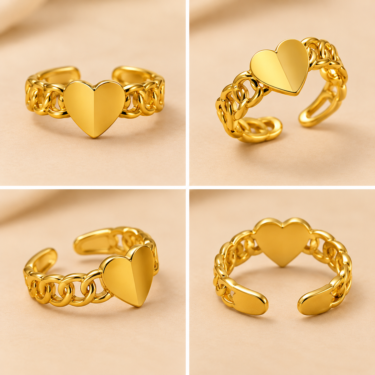 18K Gold Plated Heart Charm Statement Ring