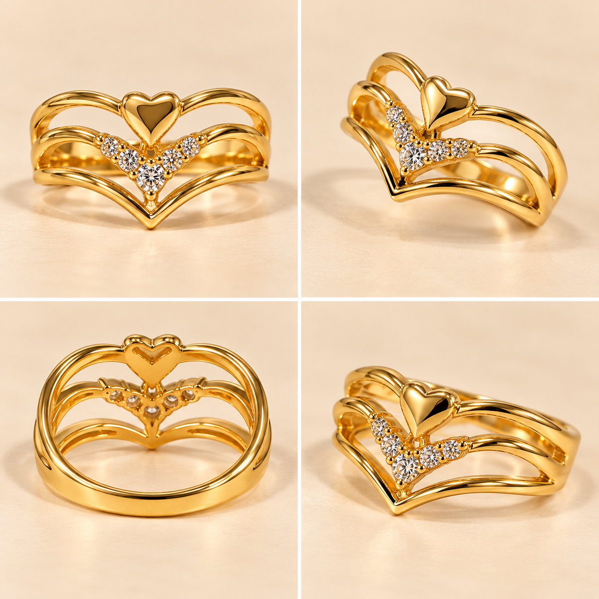 Double Heart Chevron Gold Ring