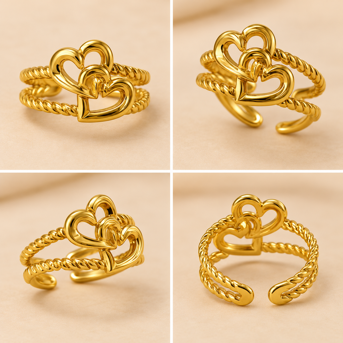 18K Gold Plated Double Heart Layered Ring