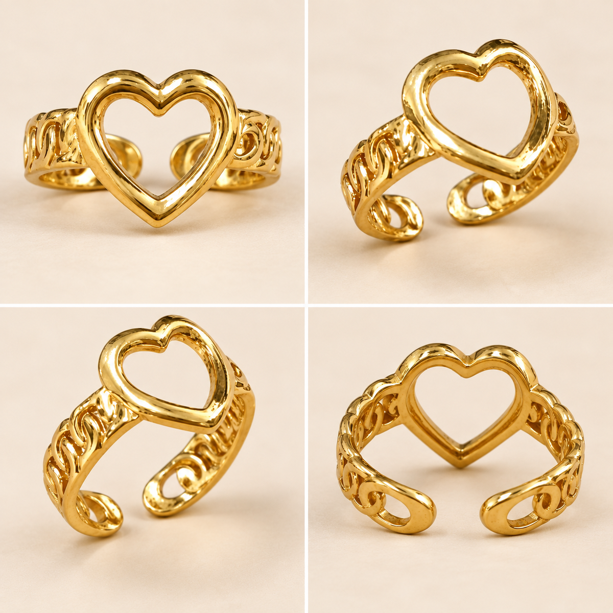 18K Gold Plated Heart Elegance Adjustable Ring