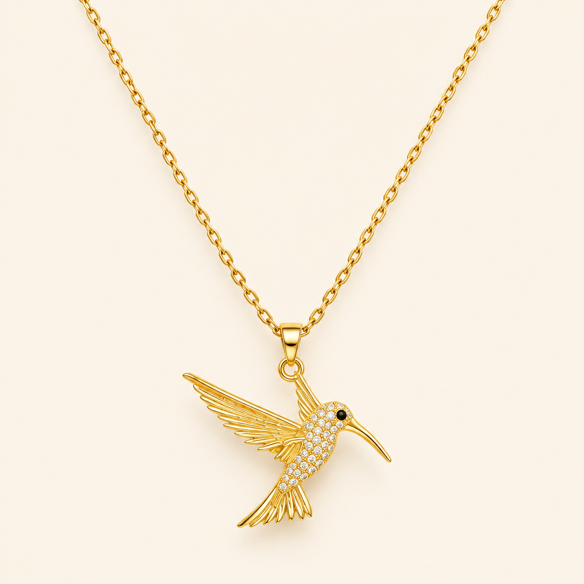 18K Gold-Plated Hummingbird Crystal Pendant Necklace