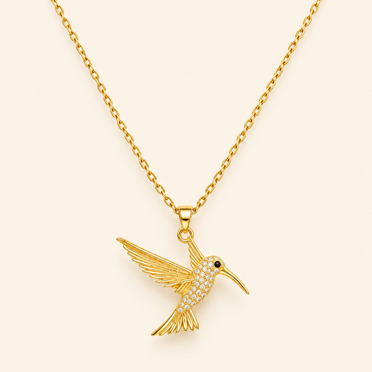 18K Gold-Plated Hummingbird Crystal Pendant Necklace