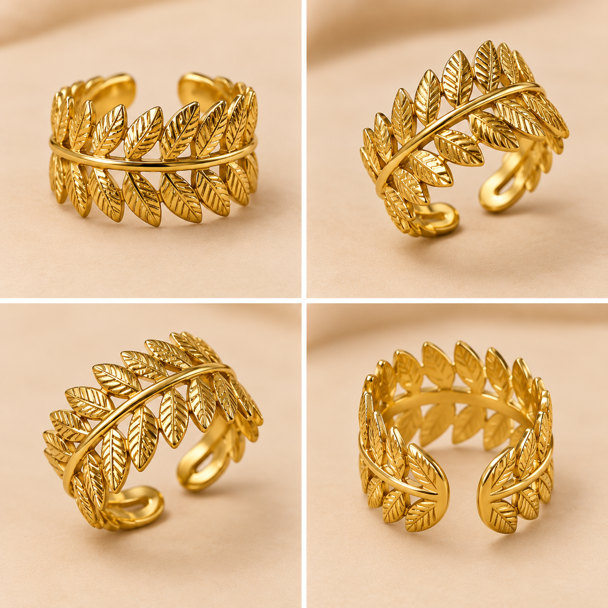 18K Gold Plated Leaf Pattern Statement Ring