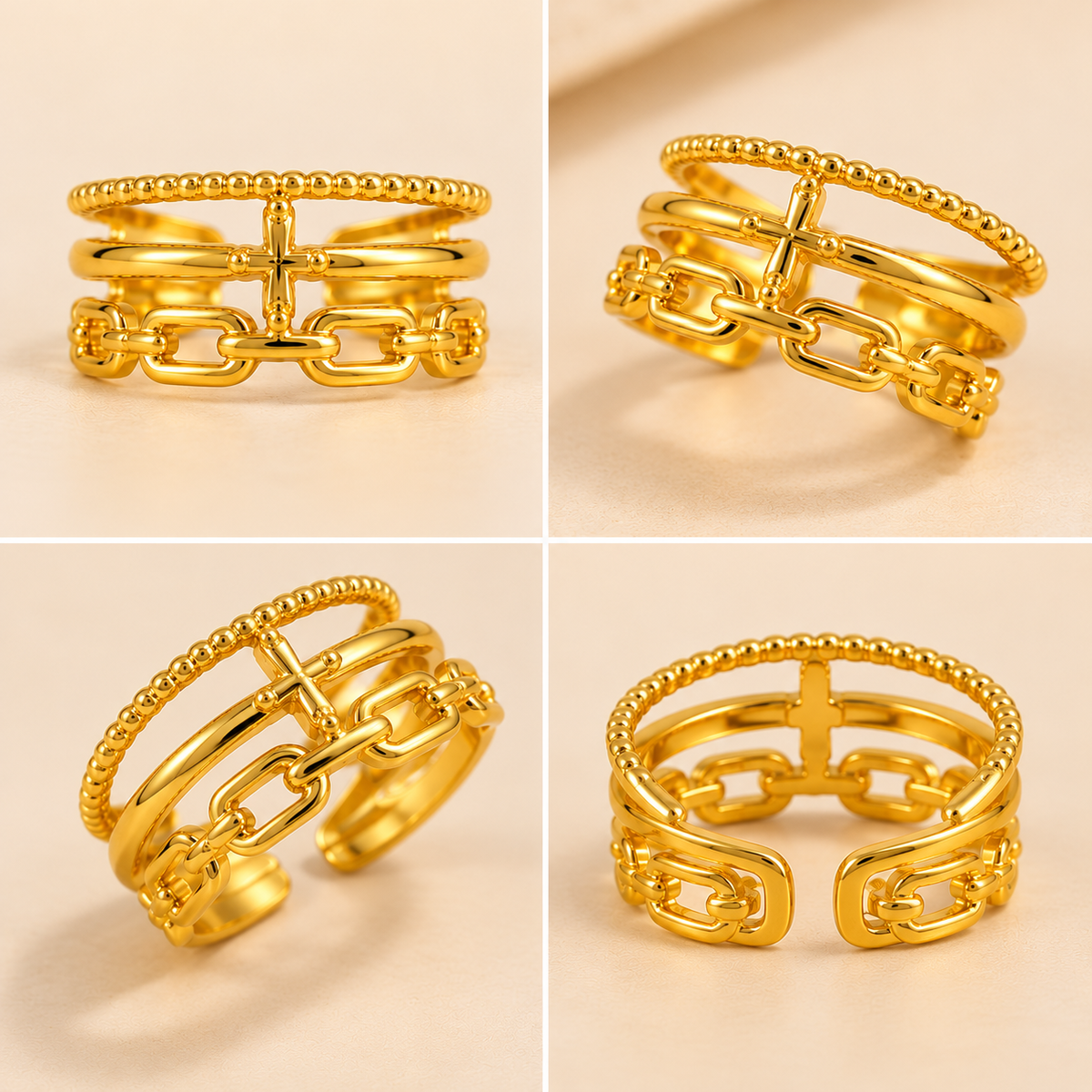 18K Gold Plated Butterfly Chain Layered Statement Ring