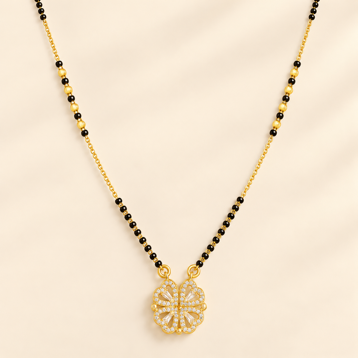 Elegant Four Petal Floral Diamond Mangalsutra
