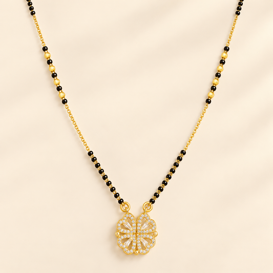 Elegant Four Petal Floral Diamond Mangalsutra