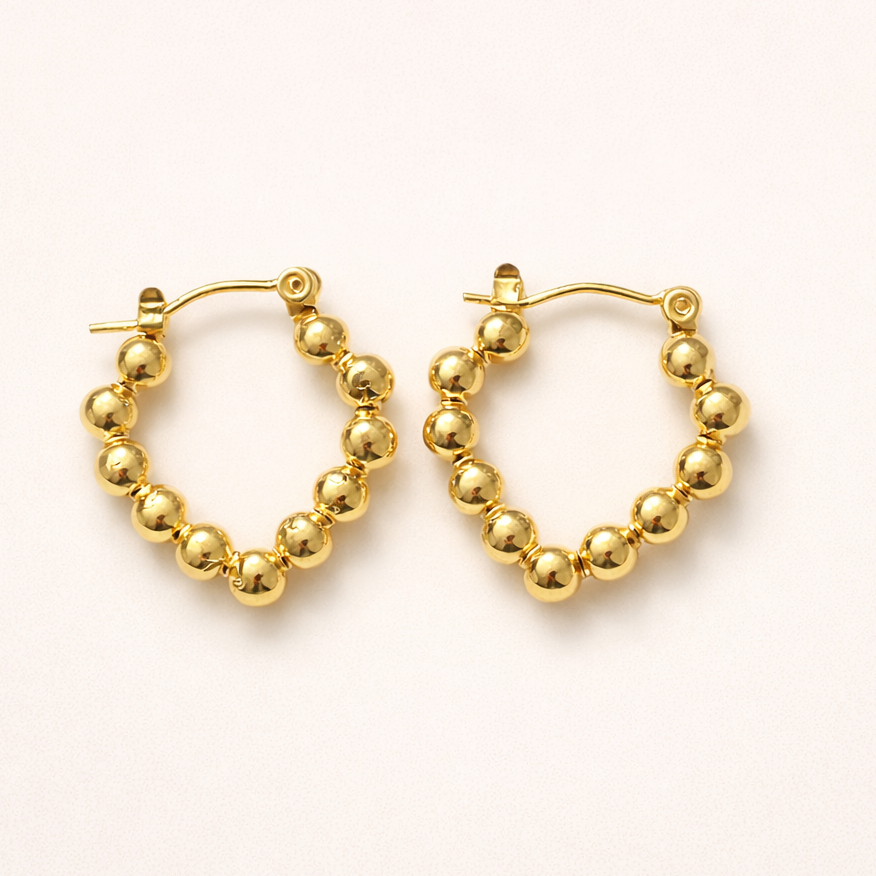 18K Gold Plated Vintage Geometric Beaded Hoop Earrings
