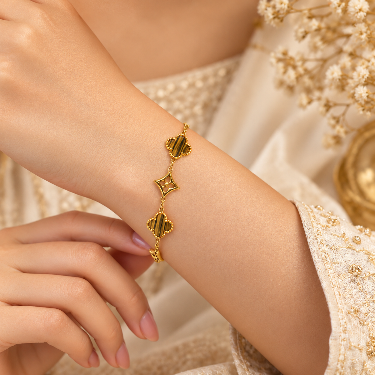Golden Clover Charm Adjustable Bracelet